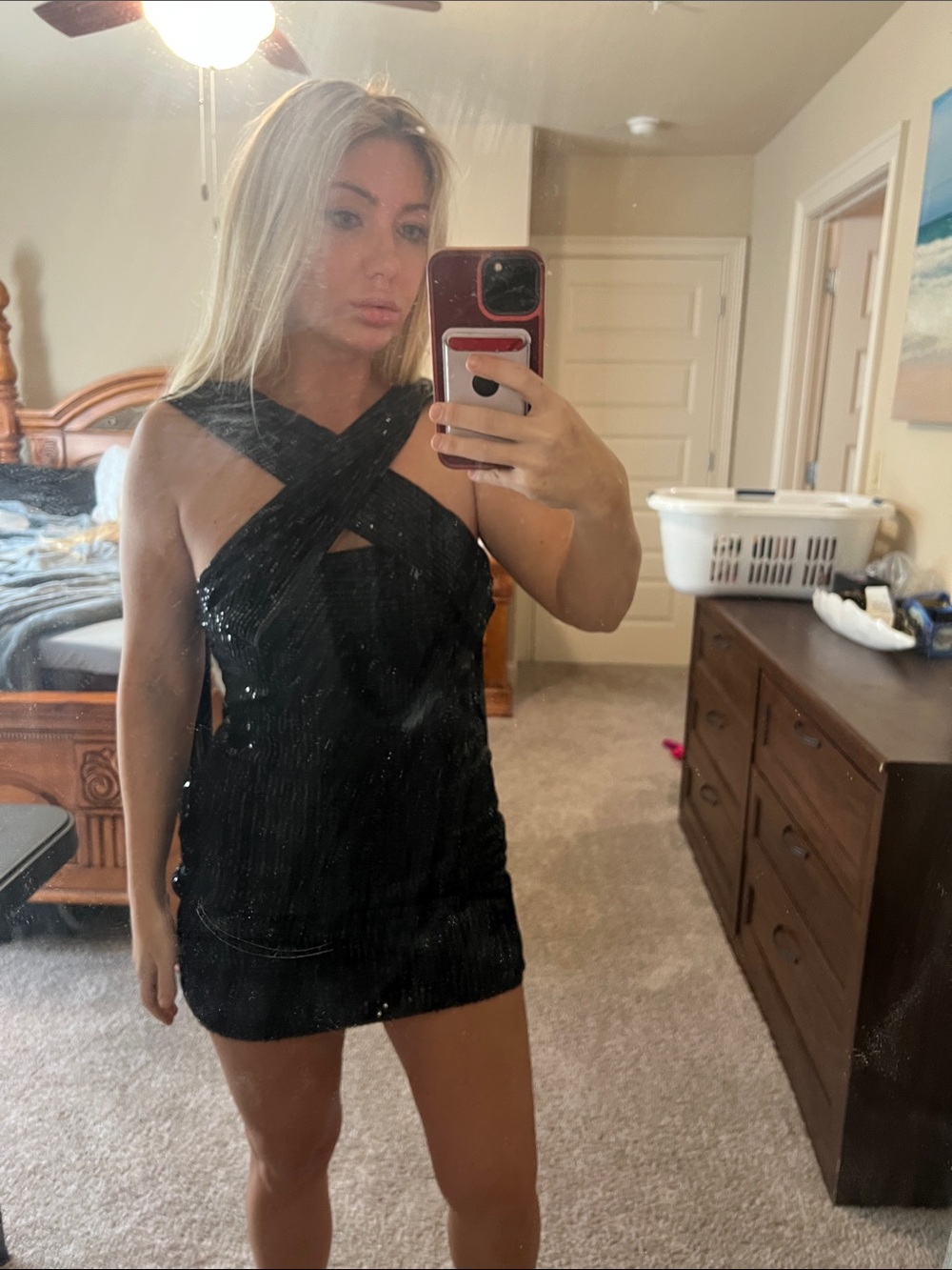 Black Sequin Halter Mini Dress